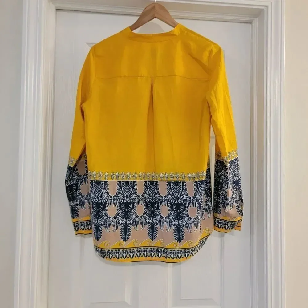 J. Crew Printed Draped Popover Top in Golden Yellow size small